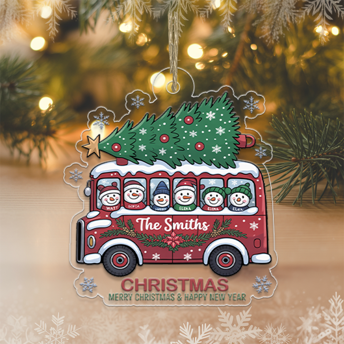 Christmas Tree And Snowmen - Personalized Ornament