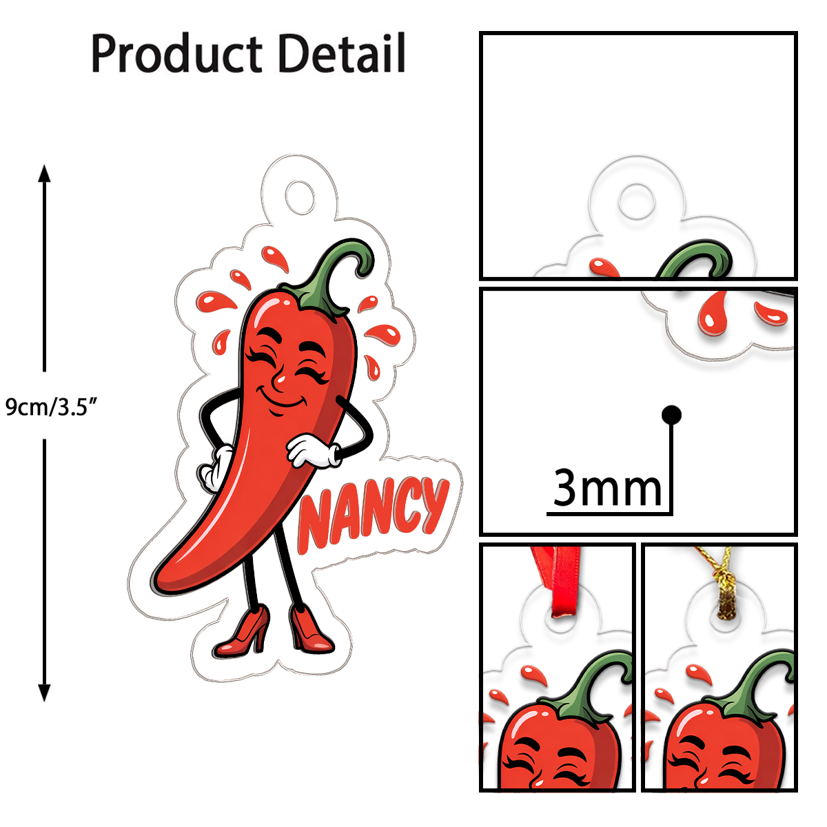 Personalized Spicy Hot Chili Pepper Ornament, Custom Gift for Food Lovers, Funny Hot Chili Ornament, Custom Holiday Ornament