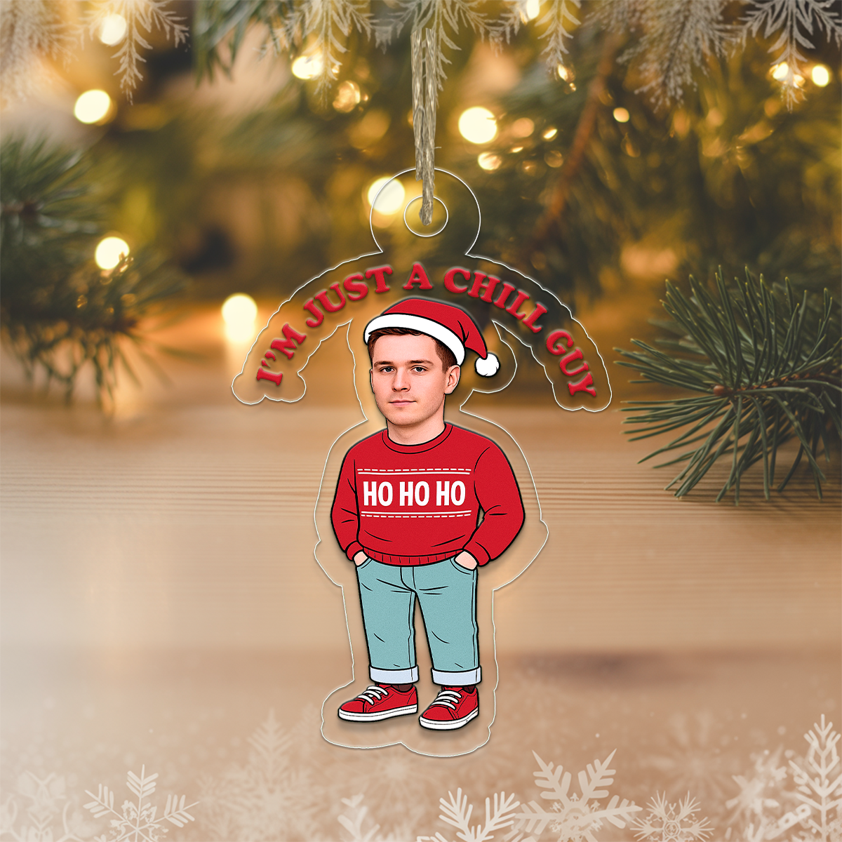 Custom Photo I'm Just A Chill Guy Ornament, Personalized Funny Christmas Ornament, Gag Gift Holiday Decoration, Unique Xmas Ornament