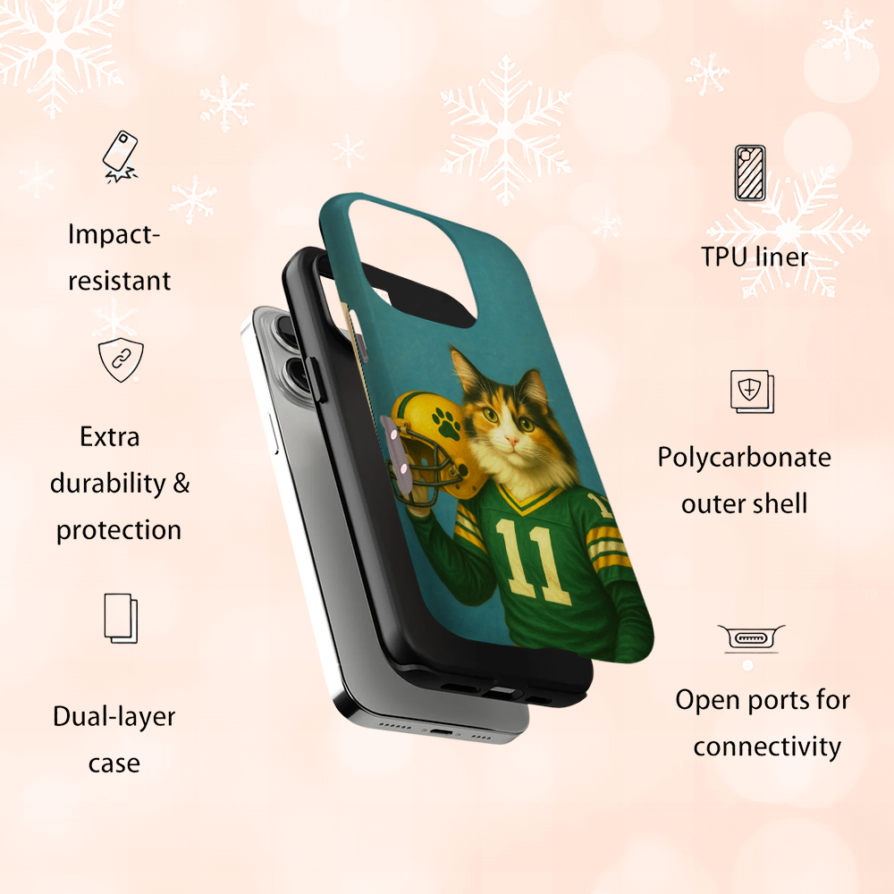 Custom Cat Photo Football Player Phone Case