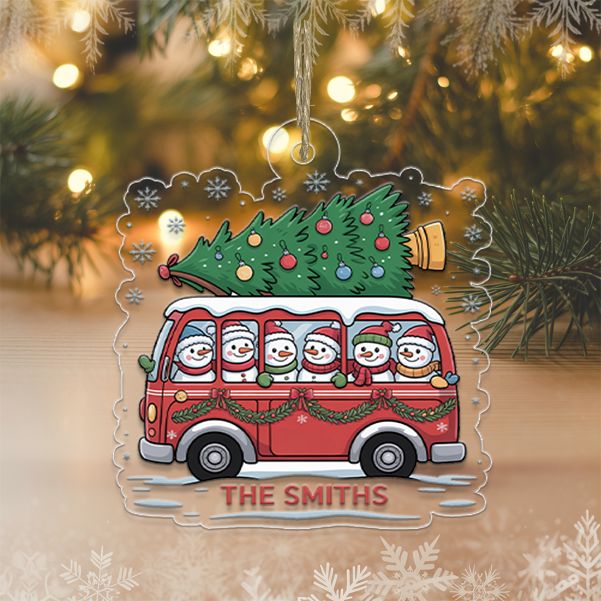 Christmas Tree And Snowmen - Personalized Ornament2