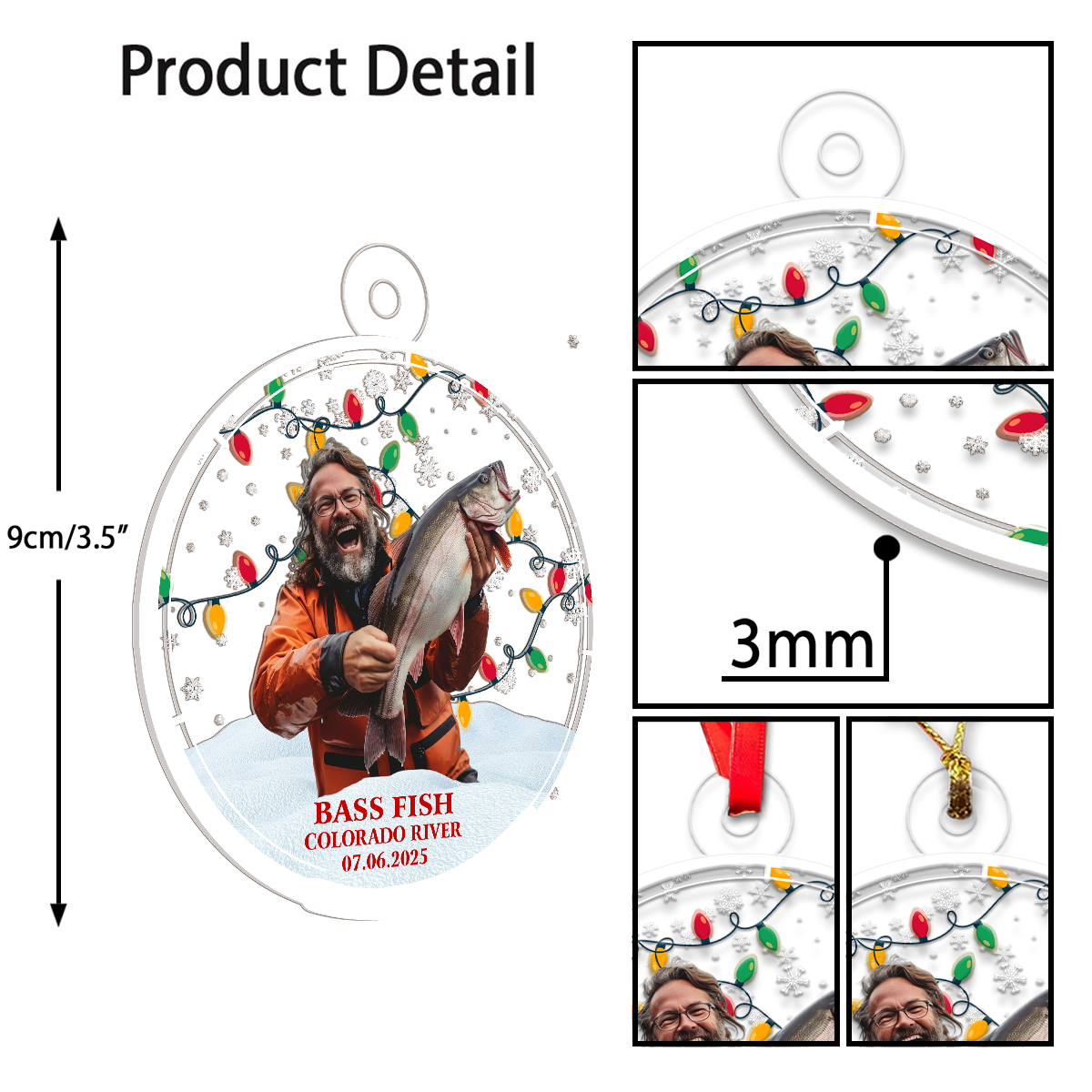 Custom Photo Fishing Christmas Acrylic Ornament Christmas Gift