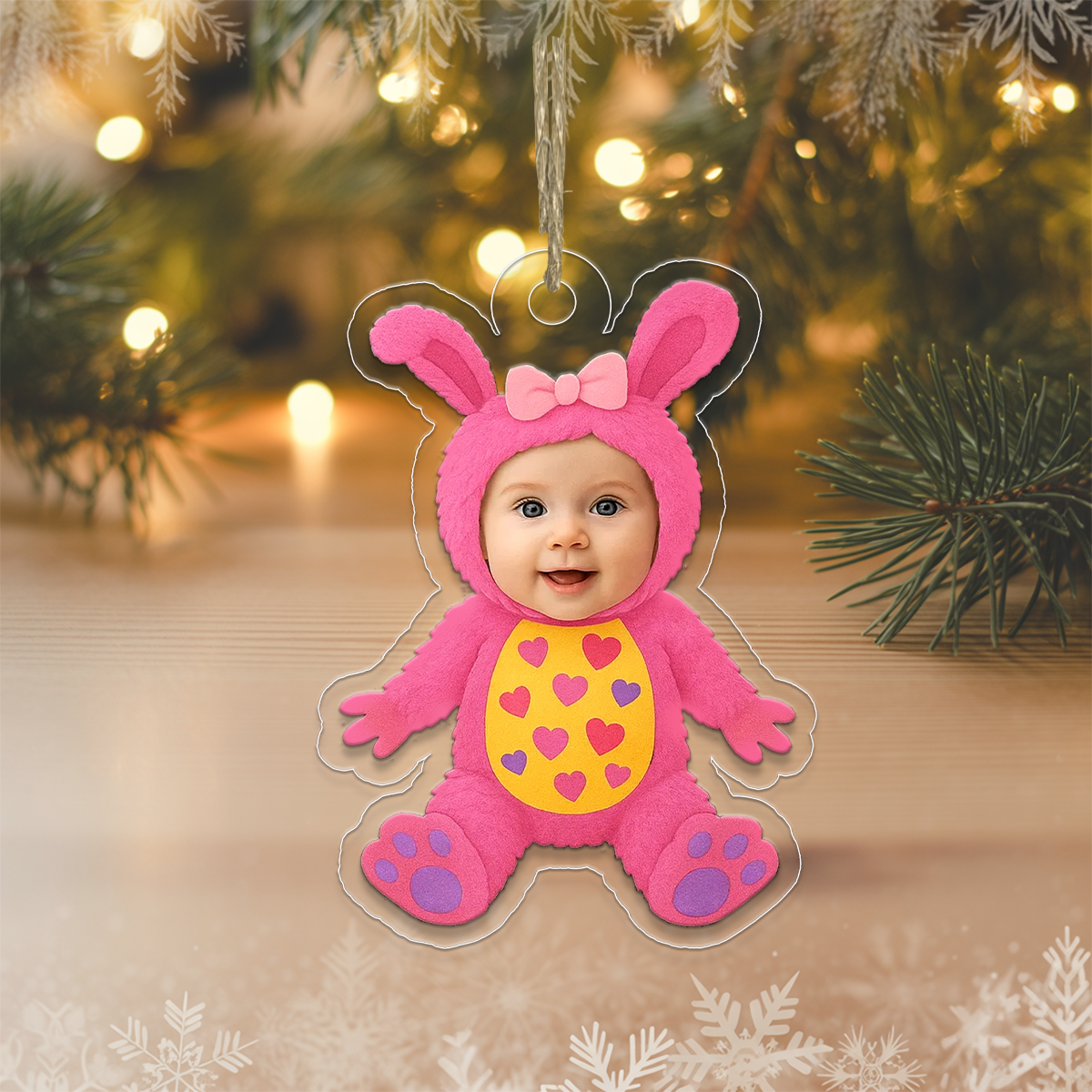 Personalized Baby Pink Monster Funny Christmas Ornament, Custom Acrylic Photo Ornament, Cute Baby Gift, Kids Holiday Decoration