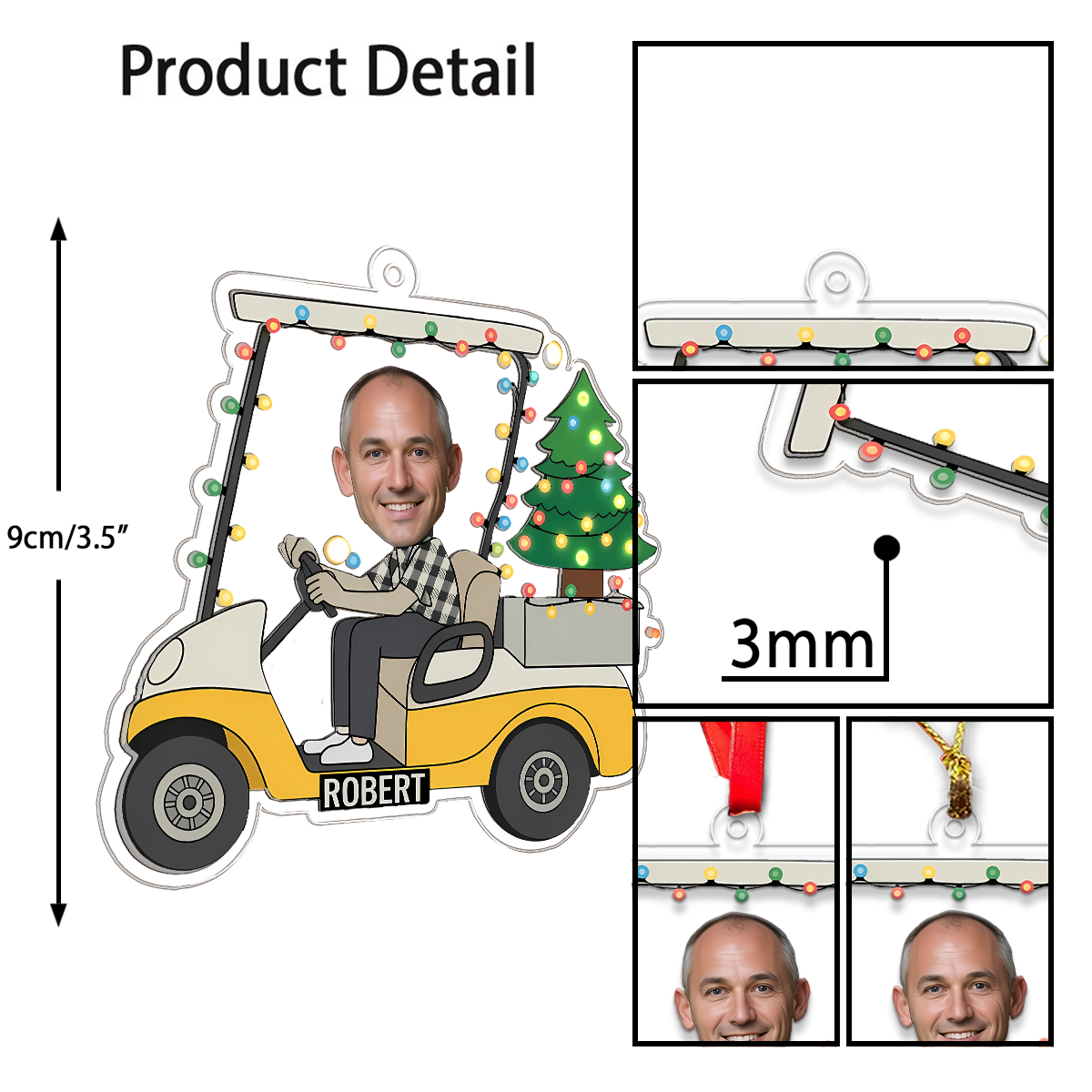 Custom Photo Funny Face Golf Cart Acrylic Ornament Christmas Gift