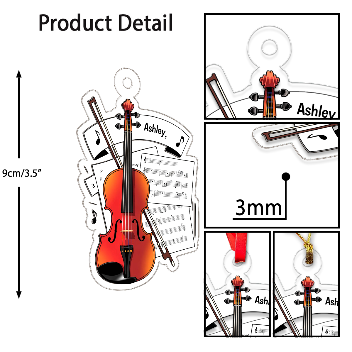 Personalized Music Violin Ornament, Custom Christmas Ornament, Music Teacher Gift, Violin Player Ornament, Orchestra Holiday Keepsake