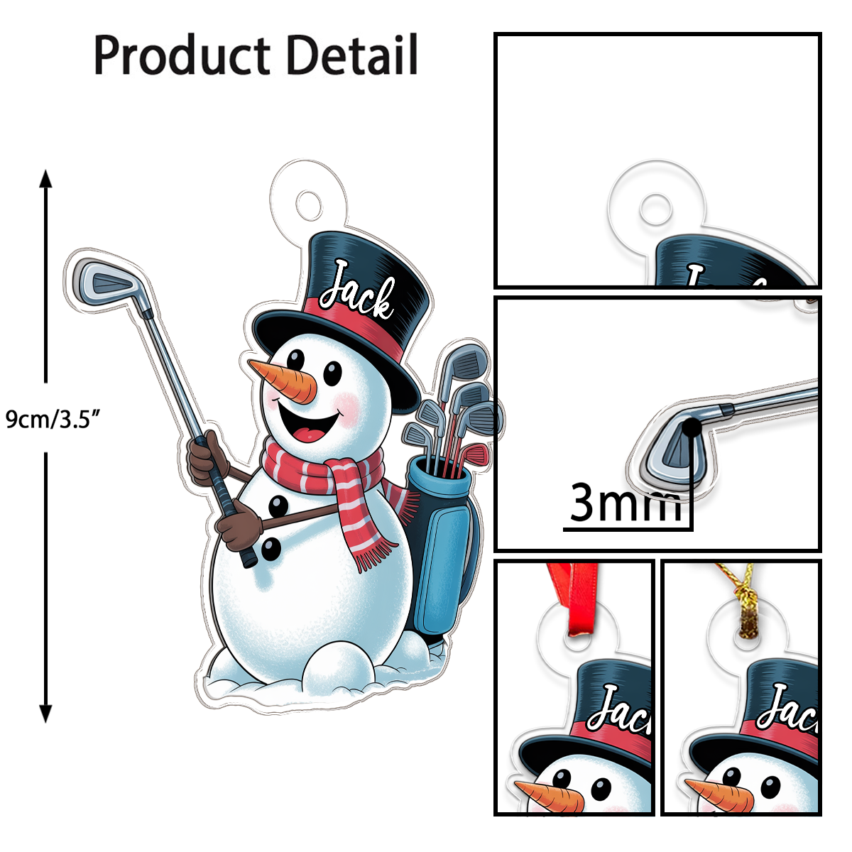 Custom Name Golf Player Snowman Acrylic Ornament Christmas Gift