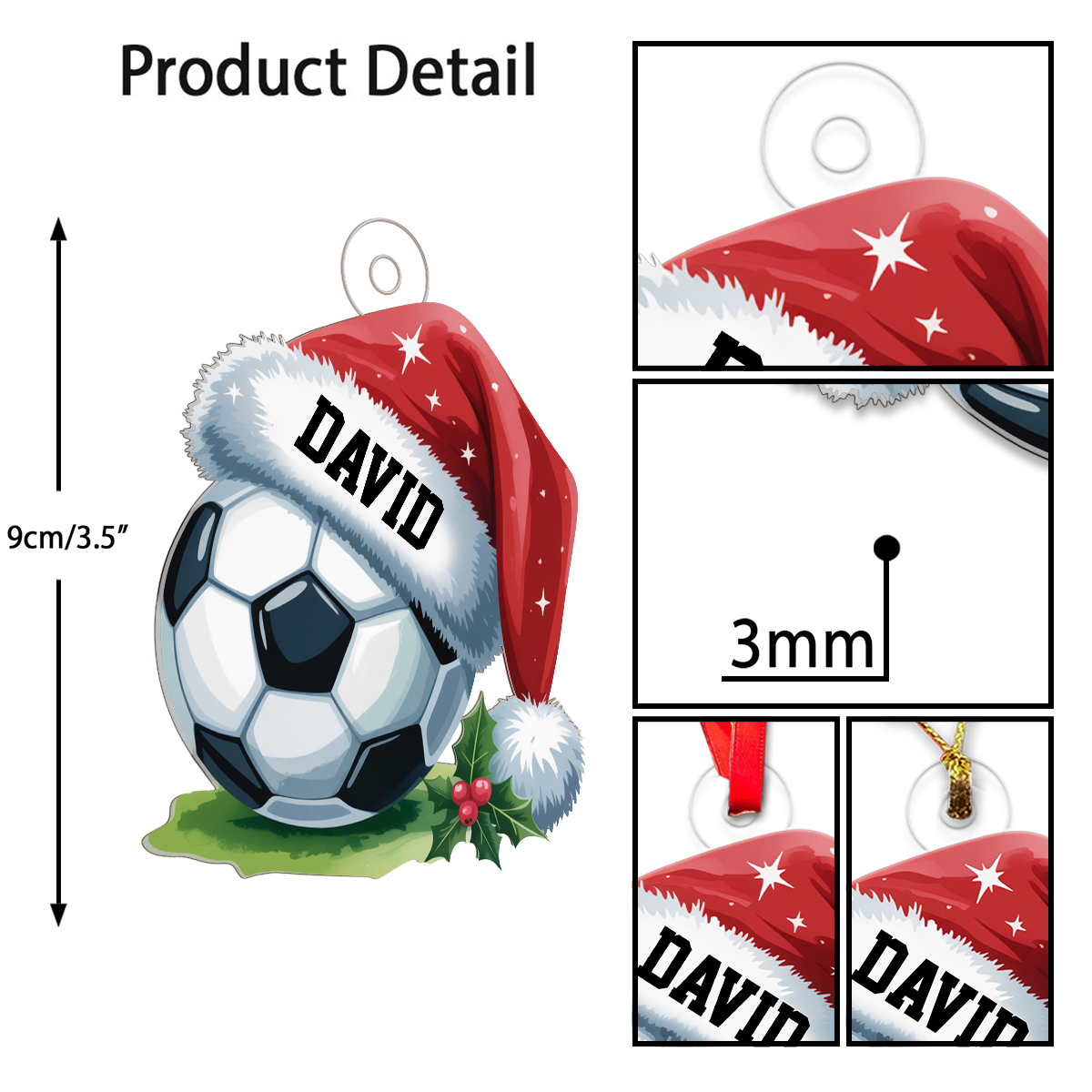 Custom Name Soccer Ball Christmas Acrylic Ornament Christmas Gift
