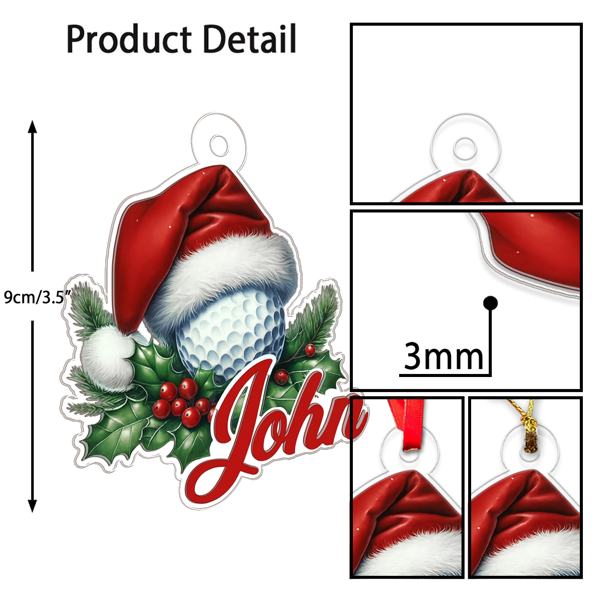 Custom Name Golf Ball Santa Acrylic Ornament Christmas Gift