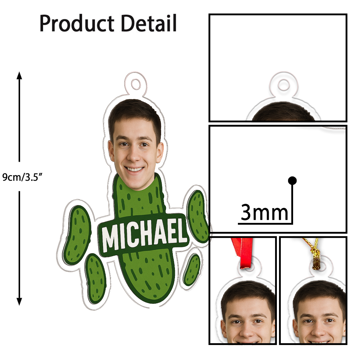 Custom Photo Funny Pickle Ornament, Personalized Gag Gift Christmas Ornament, Pickle Lover Ornament, Funny Holiday Decoration