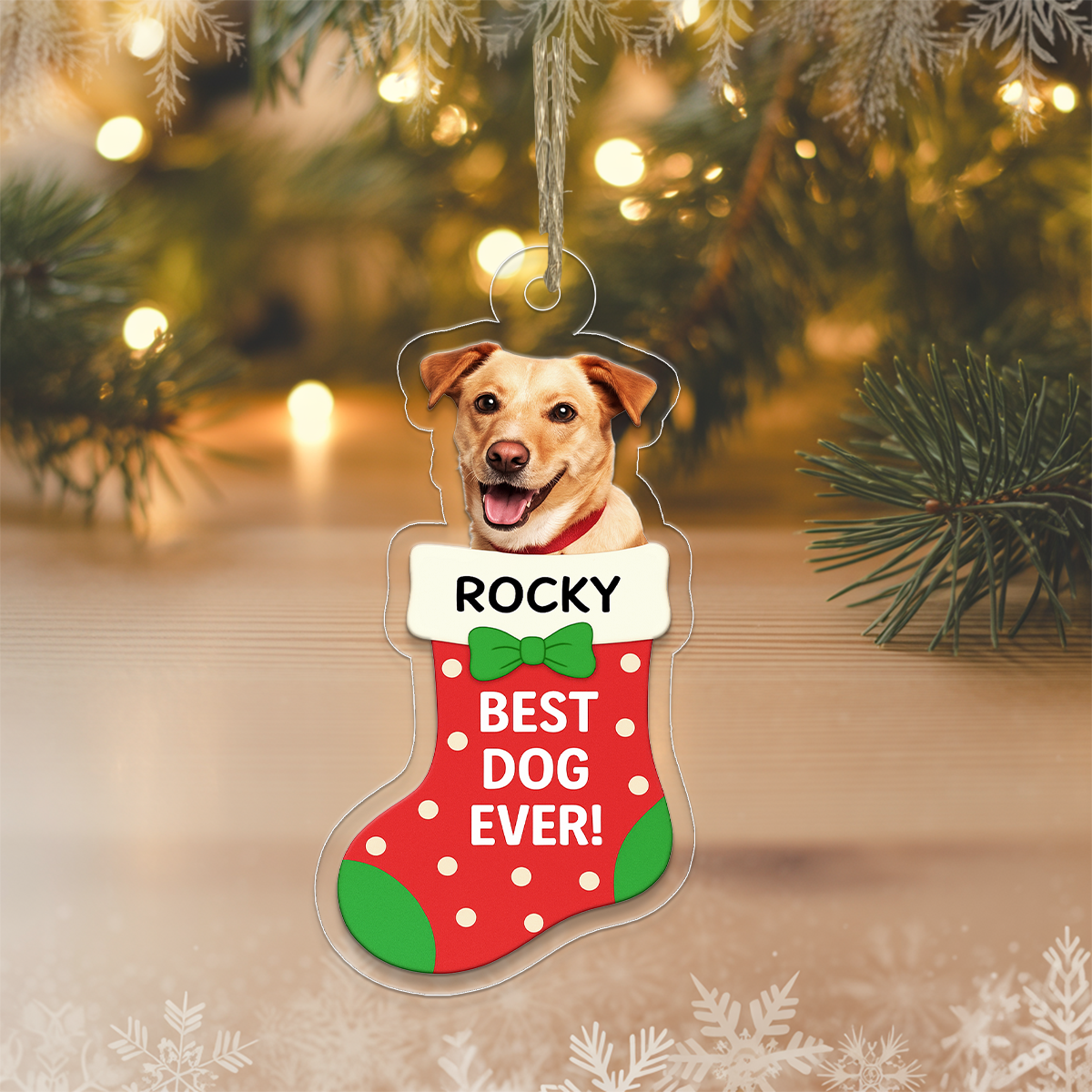 Custom Photo Dog In Stocking Christmas Ornament, Personalized Pet Ornament, Dog Photo Ornament, Pet Lover Gift, Holiday Decoration Keepsake