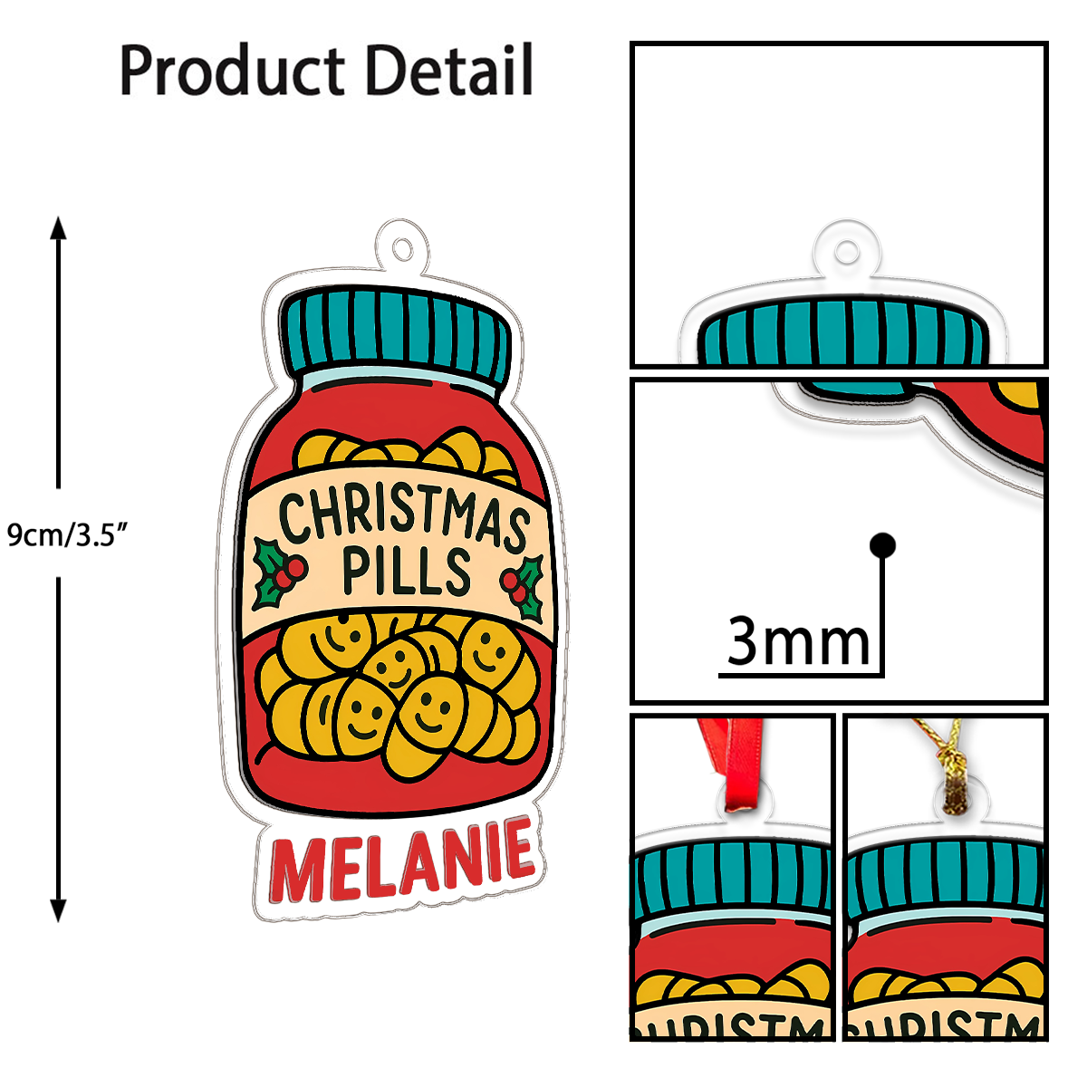 Personalized Happy Christmas Pill Ornament, Custom Funny Christmas Ornament, Humor Gag Gift, Medicine Decor