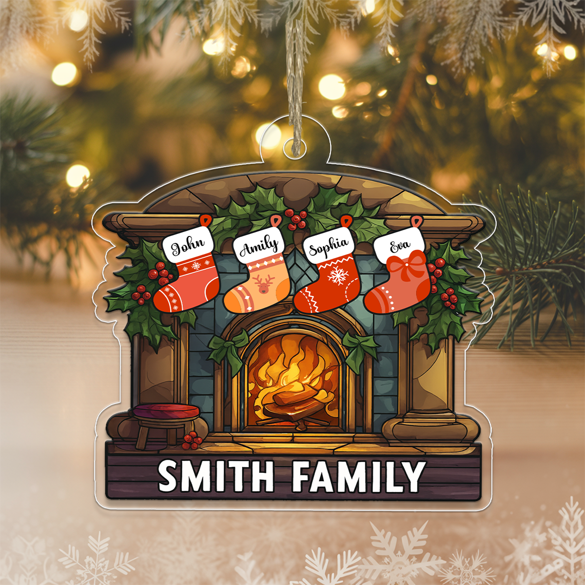 Custom Name Family Christmas Fireplace