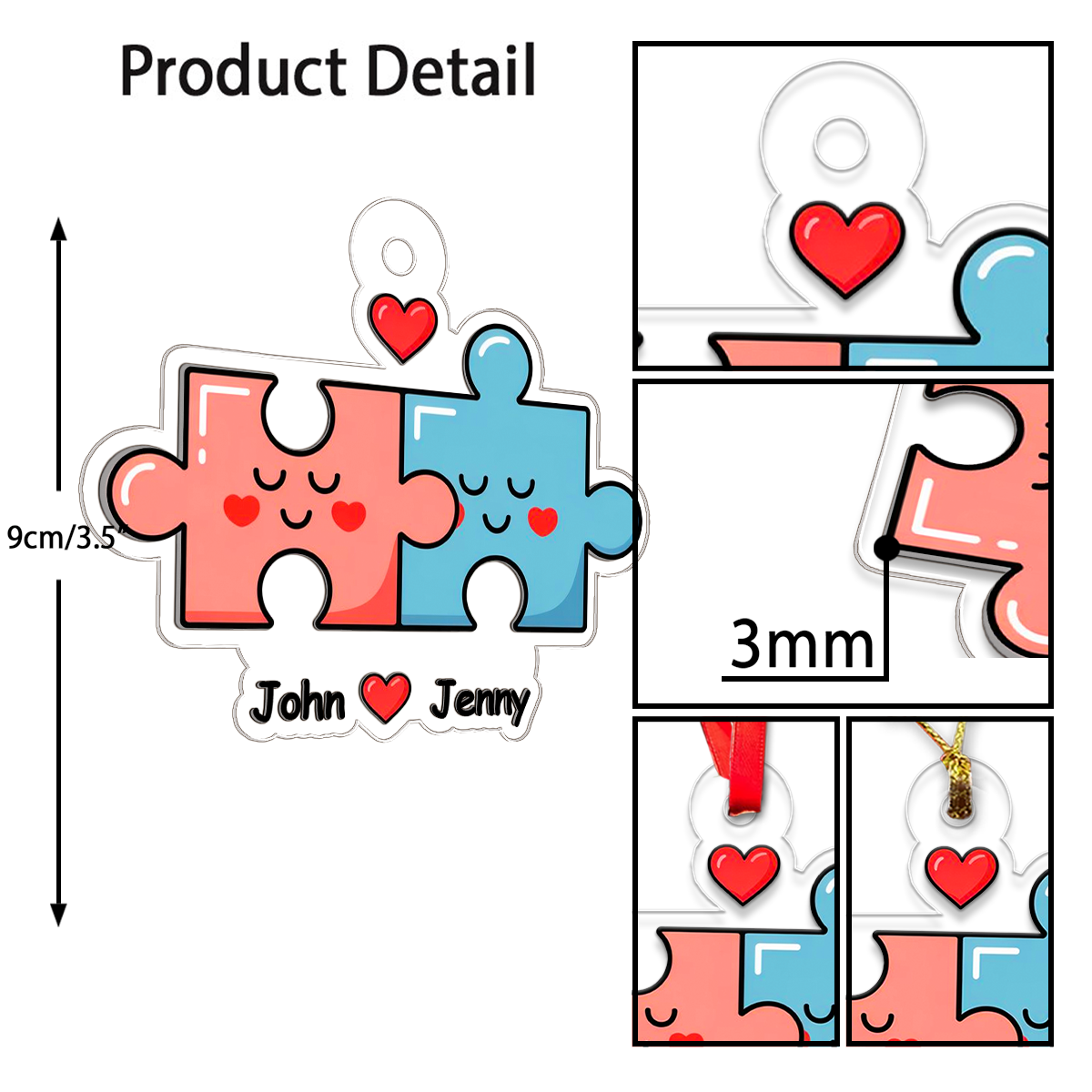 Personalized You Complete Me Puzzle Ornament, Custom Couple Christmas Ornament, Romantic Love Gift, Engagement Wedding Anniversary Keepsake