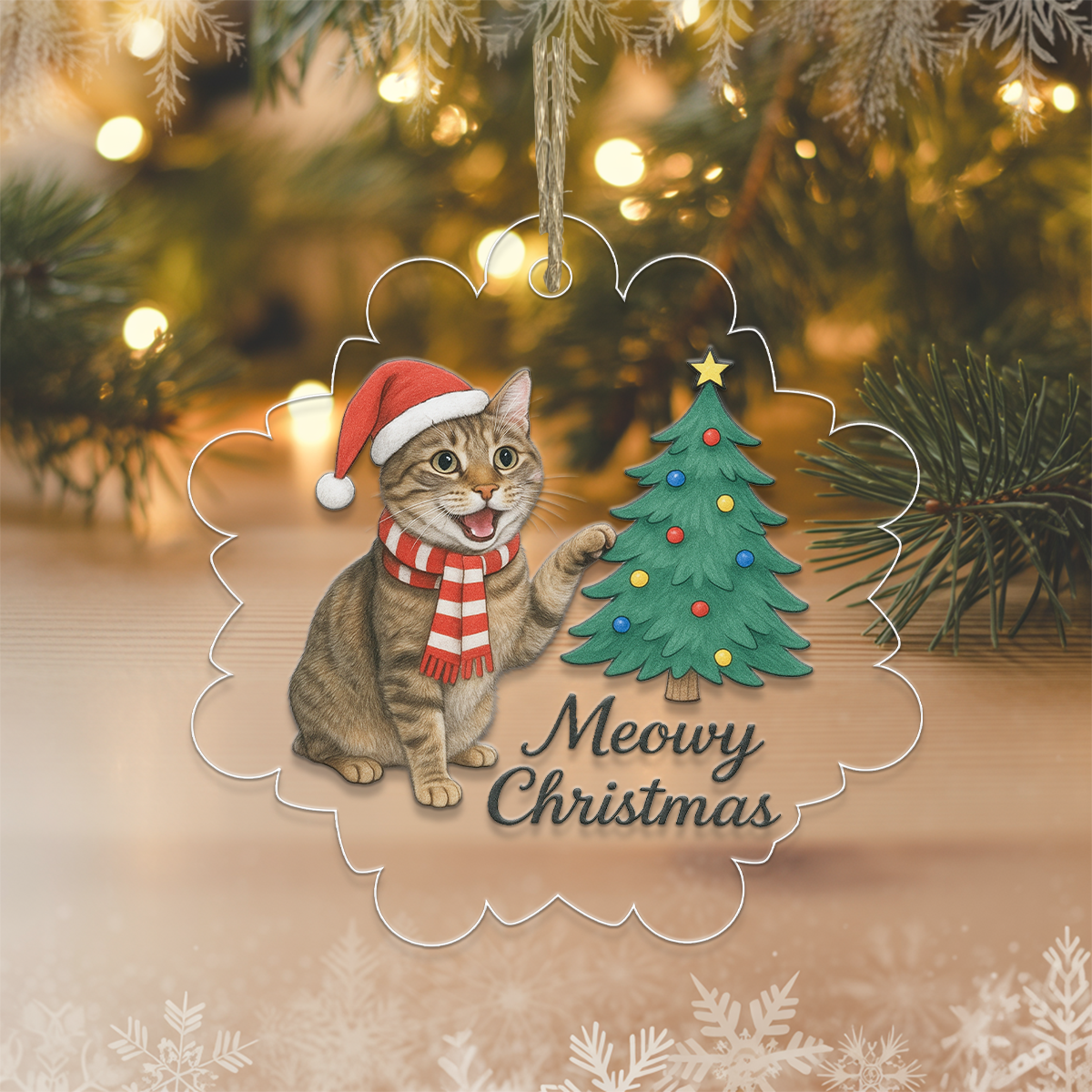 Custom Photo Pet Meowy Christmas Ornament