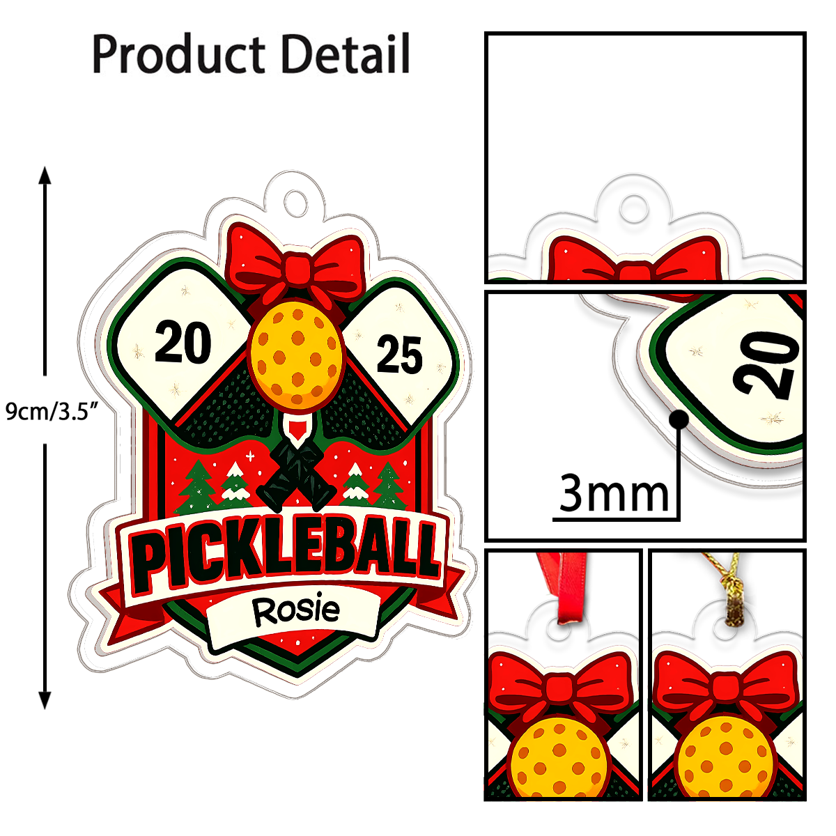 Custom Name Pickleball Player Xmas Acrylic Ornament Christmas Gift
