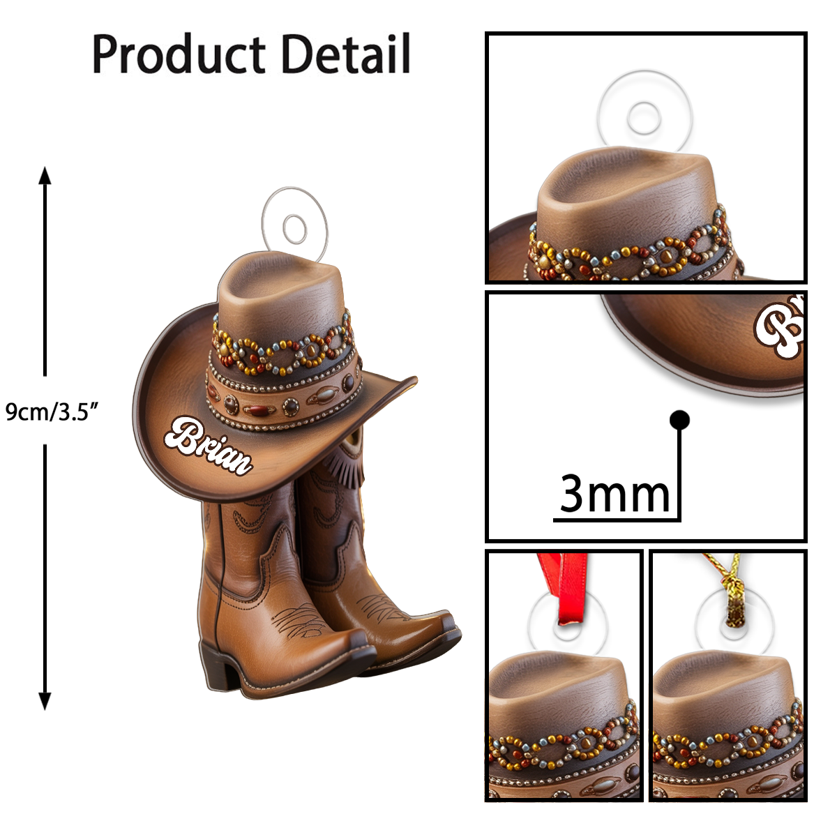 Custom Name Cowboy Boots Acrylic Ornament Christmas Gift