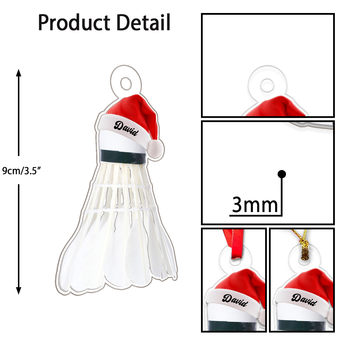 Custom Name Santa Badminton Acrylic Ornament Christmas Gift