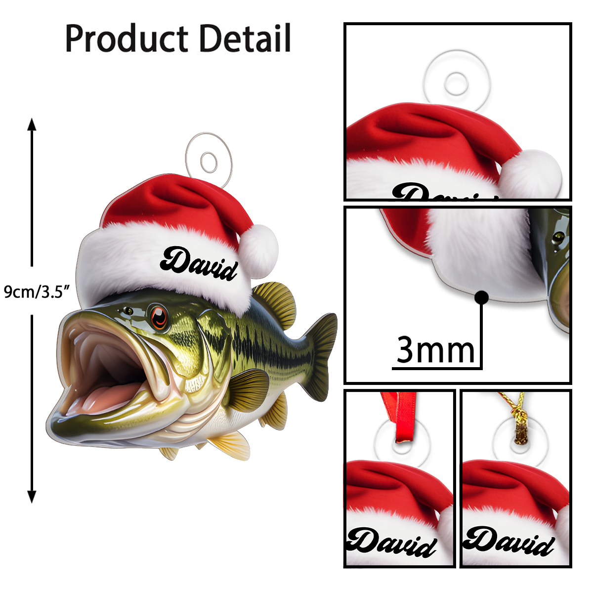 Custom Name Bass Fish Christmas Acrylic Ornament Christmas Gift