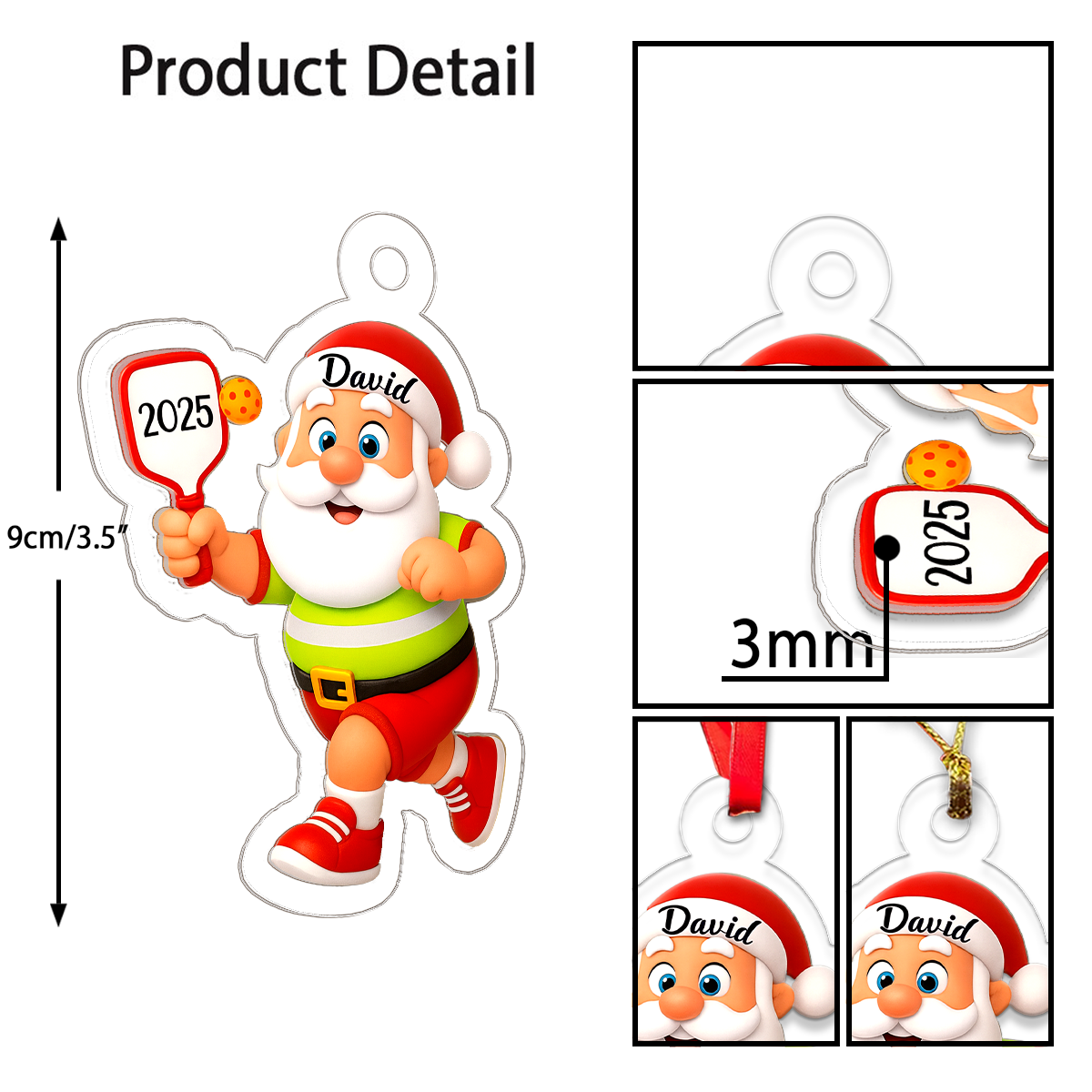 Custom Name Pickleball Santa 2025 Acrylic Ornament Christmas Gift