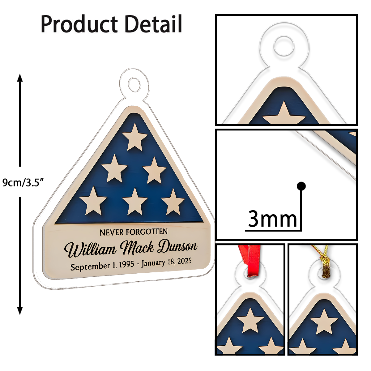 Personalized Veteran Memorial Ornament with American Flag – Custom Military Remembrance Keepsake, Honoring Service Gift