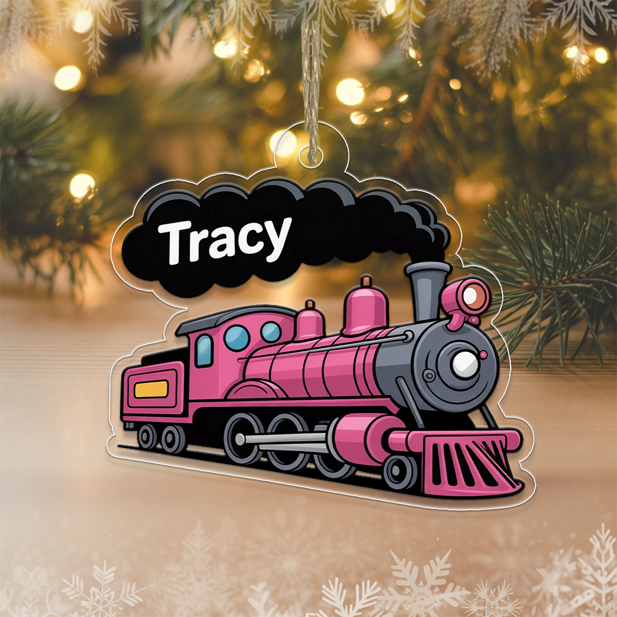 Personalized Pink Train Ornament, Kids Gift, Cute Train Lover Ornament, Holiday Decoration Keepsake, Baby Christmas Ornament