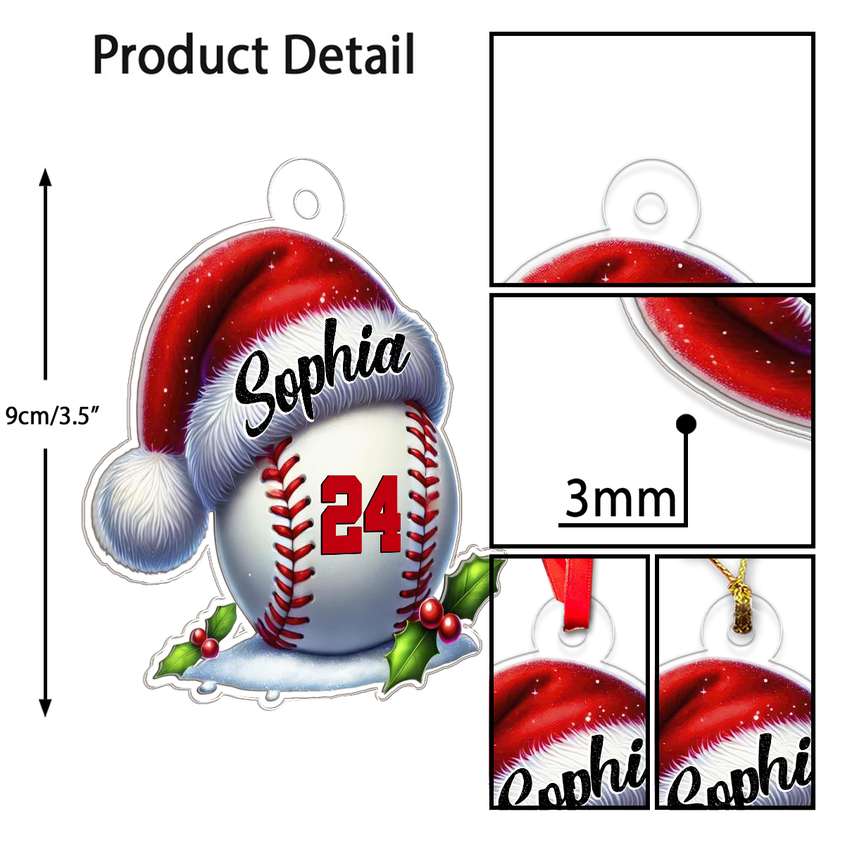Custom Name Baseball Santa Hat Acrylic Ornament Christmas Gift