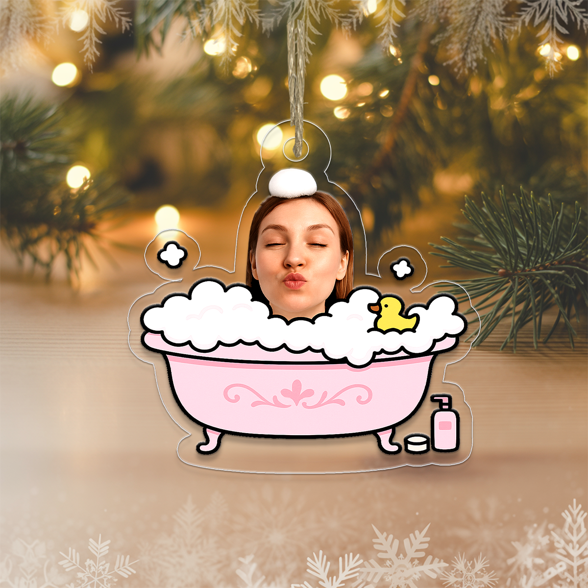 Custom Photo Face Bathtub Ornament, Personalized Funny Christmas Ornament, Gag Gift Holiday Decoration, Unique Spa Lover Keepsake