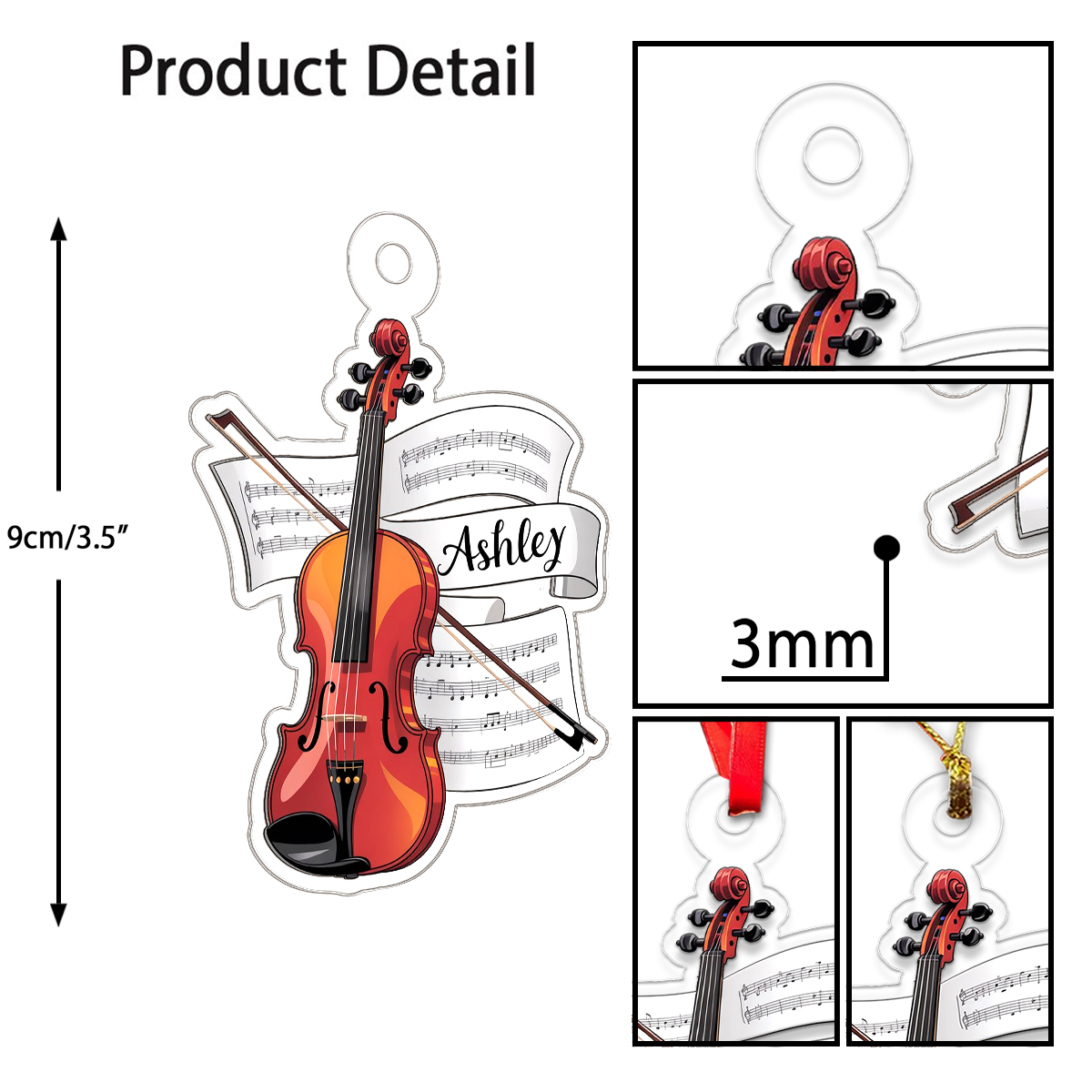 Personalized Music Violin Acrylic Ornament, Custom Christmas Ornament, Music Gift, Violin Player Ornament, Orchestra Holiday Keepsake