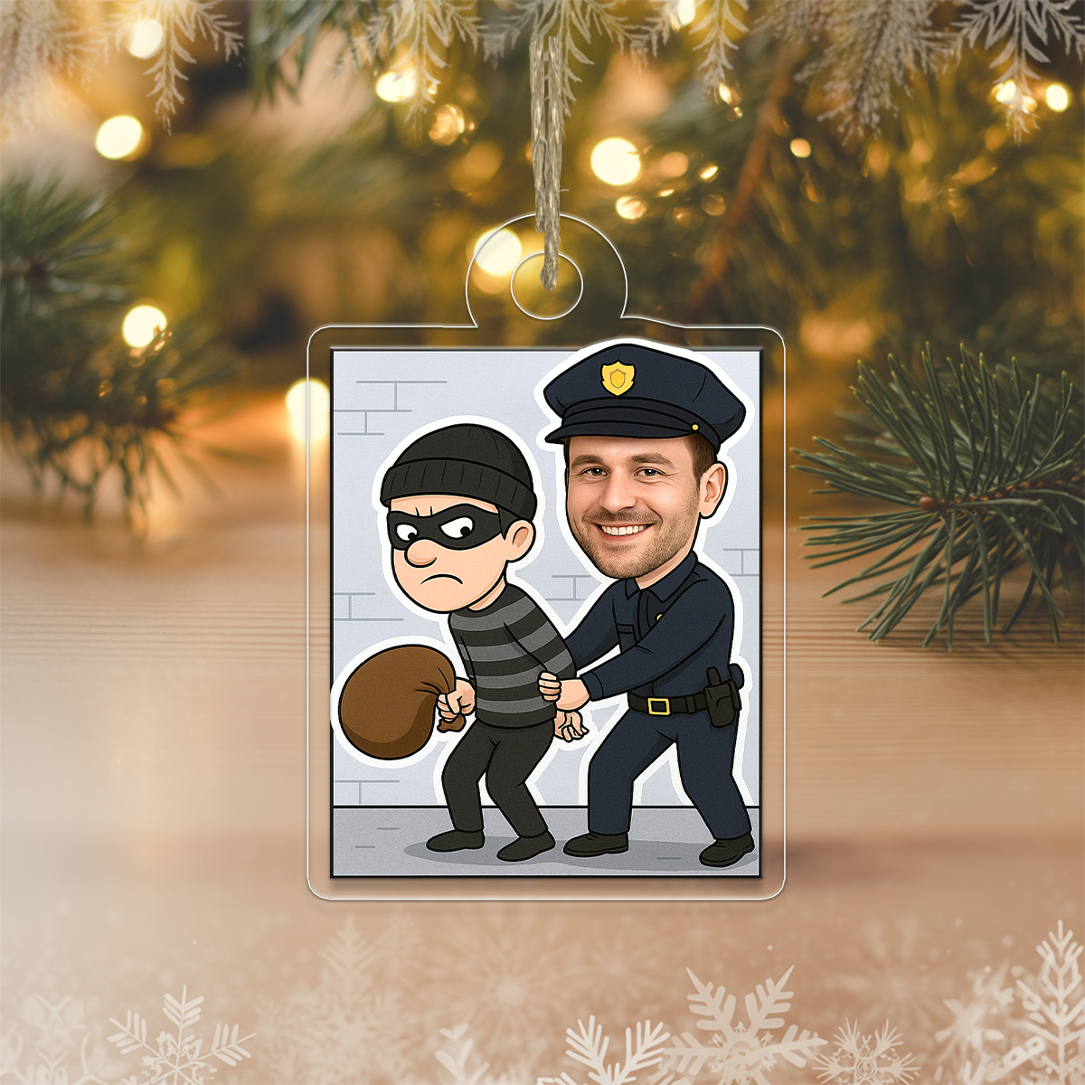 Custom Photo Police Caught the Thief Ornament, Personalized Law Enforcement Christmas Ornament, Police Officer Holiday Gift
