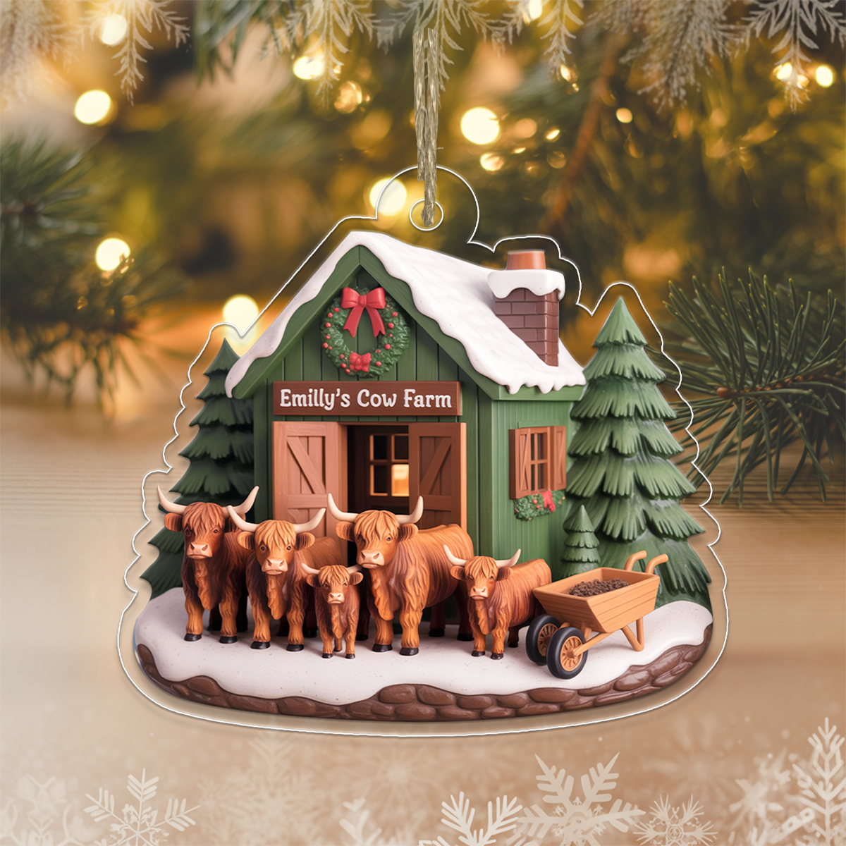 Highland Cow Farm Acrylic Ornament