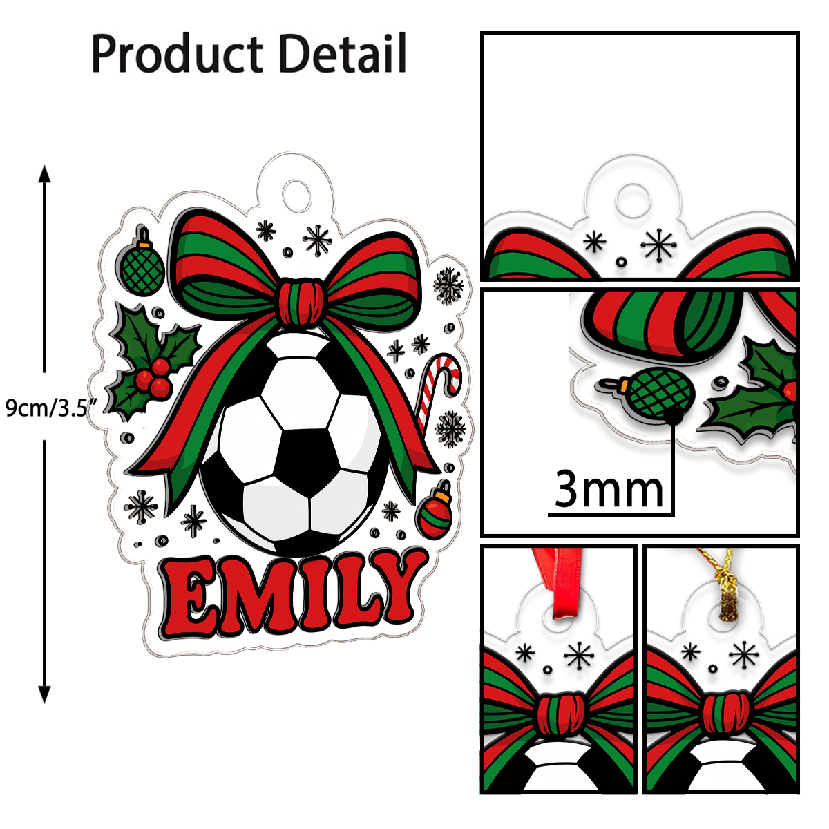 Custom Name Soccer Girl Acrylic Ornament Christmas Gift