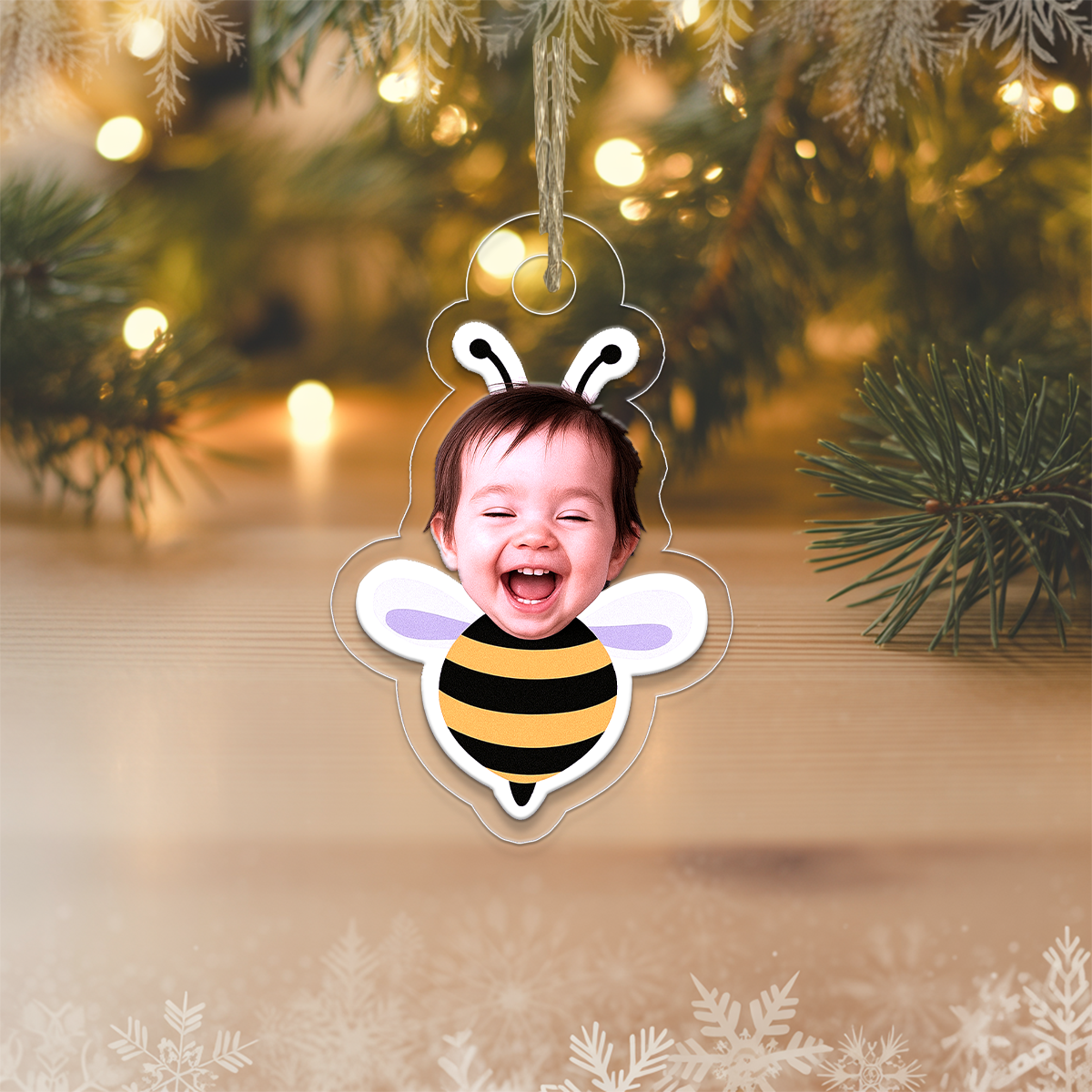 Personalized Baby Face Bee Ornament, Custom Photo Christmas Ornament, Baby’s First Christmas Keepsake, New Parents Gift