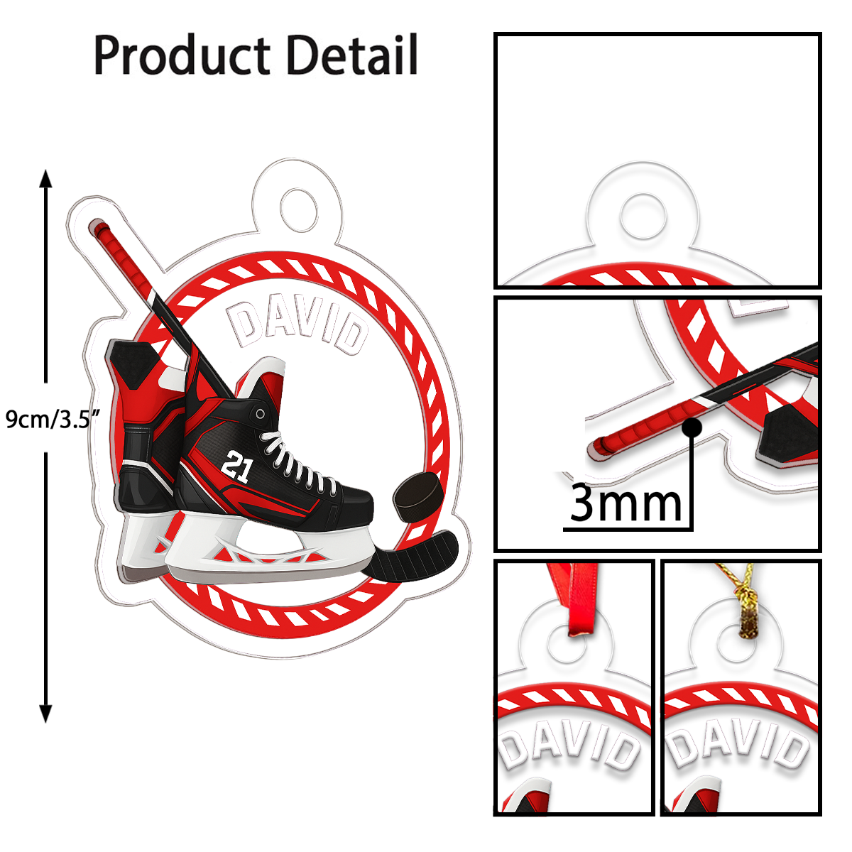 Custom Name And Number Ice Hockey Skate Acrylic Ornament Christmas Gift