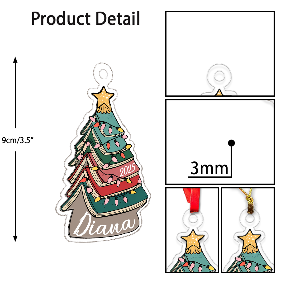 Custom Name Book Xmas Tree 2025 Acrylic Ornament Christmas Gift