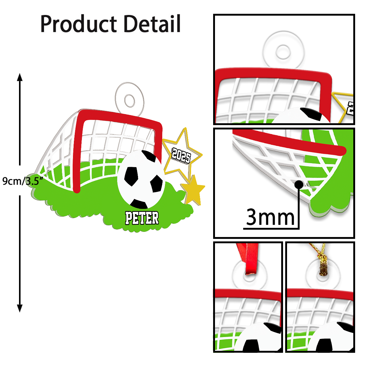Custom Name Soccer Goal Acrylic Ornament Christmas Gift