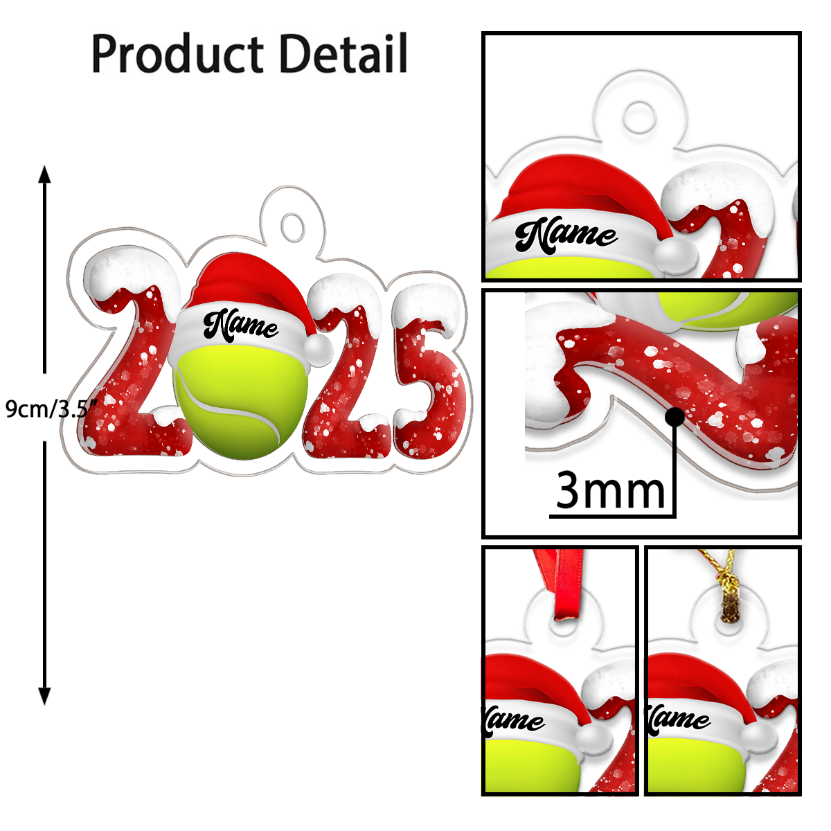 Custom Name Tennis 2025 Lover Acrylic Ornament Christmas Gift