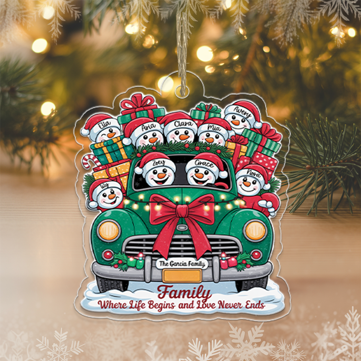 Family Where Life Begins - Personalized Custom Wood Ornament - Gift For Families