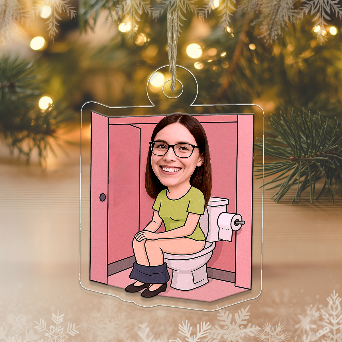 Custom Photo Woman in Toilet Ornament, Personalized Funny Christmas Ornament, Adult Humor Gag Gift, Unique Xmas Keepsake