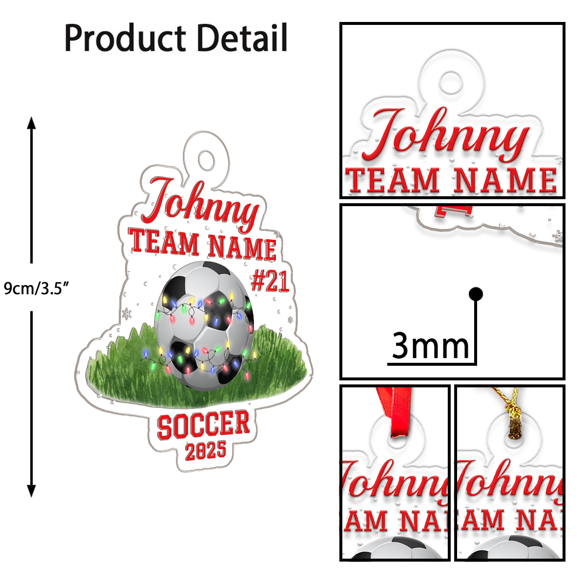 Personalized Soccer Player Chritsmas Acrylic Ornament Christmas Gift
