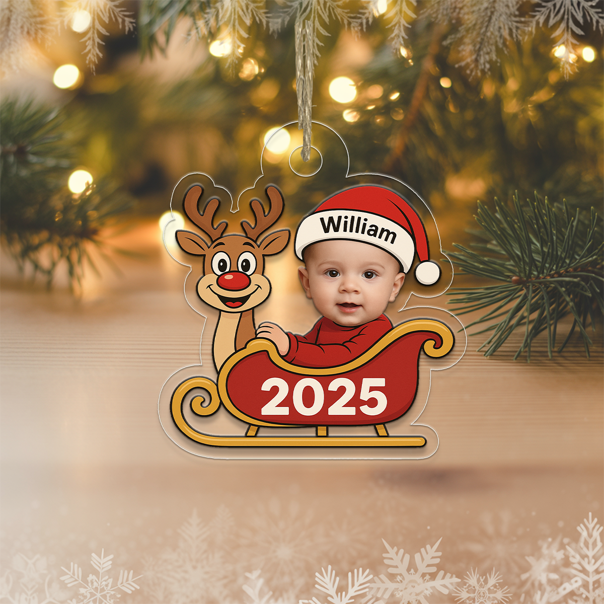 Personalized Baby Reindeer Ornament, Custom Baby Photo Christmas Ornament, Family Keepsake Decoration, Baby’s First Xmas Ornament