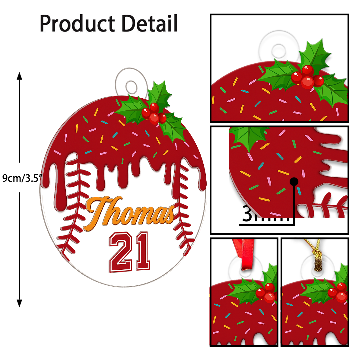 Custom Name Baseball Ice Cream Acrylic Ornament Christmas Gift