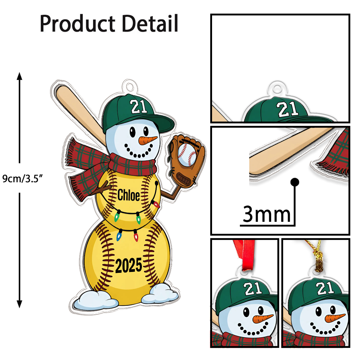 Personalized Softball Ornament Custom Softball Acrylic Ornament Christmas Gift