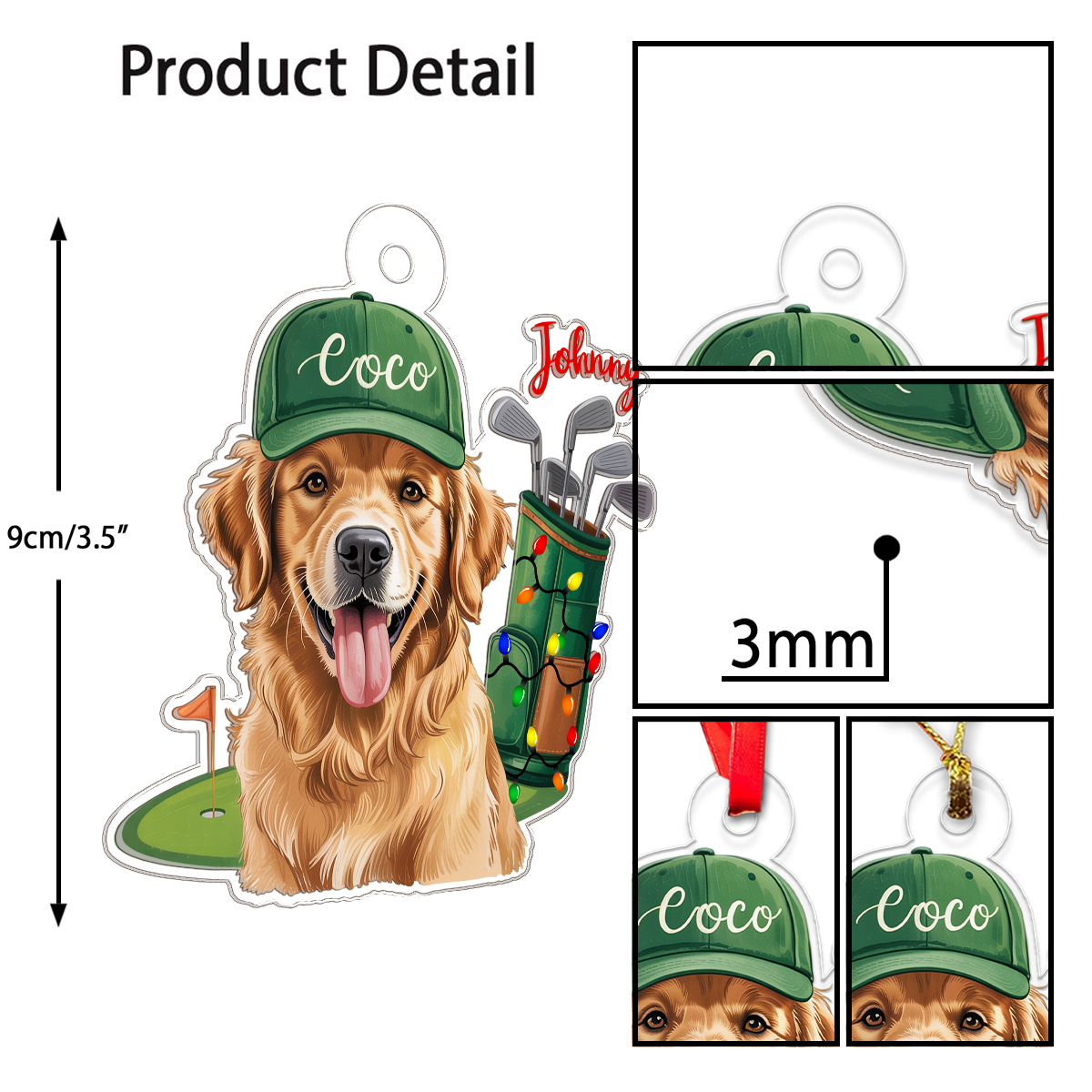 Custom Photo Dog For Golf Lover Acrylic Ornament Christmas Gift