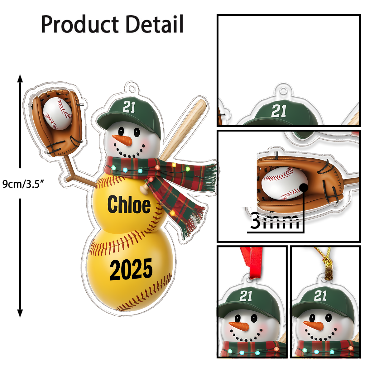 Personalized Softball Acrylic Ornament Christmas Gift
