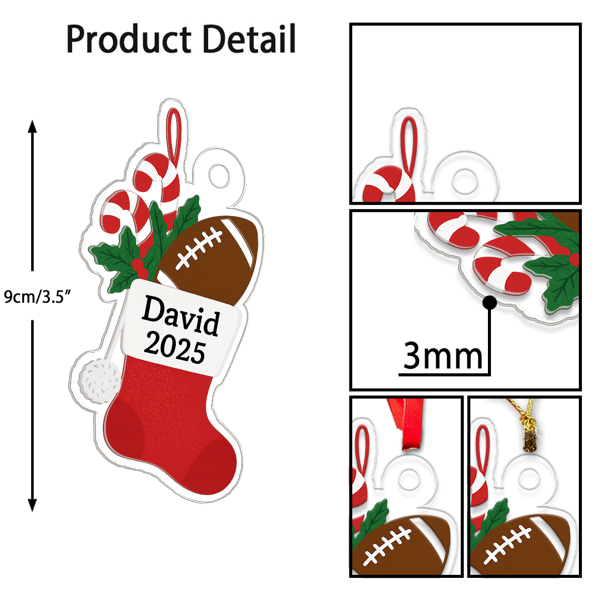 Custom Name Football Sock Xmas Acrylic Ornament Christmas Gift