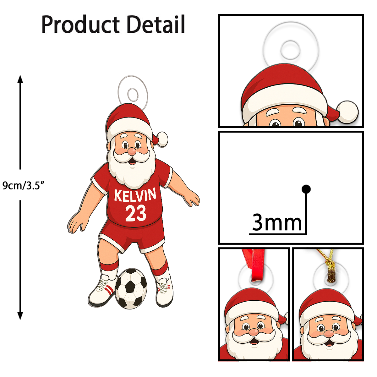Custom Name Santa Soccer Player Acrylic Ornament Christmas Gift