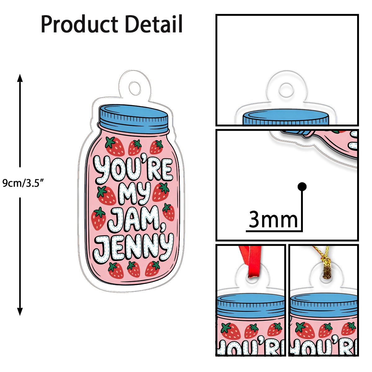 Personalized You're My Jam Strawberries Ornament, Custom Sweet Valentine's Day Ornament, Romantic Holiday Gift, Cute Foodie Keepsake