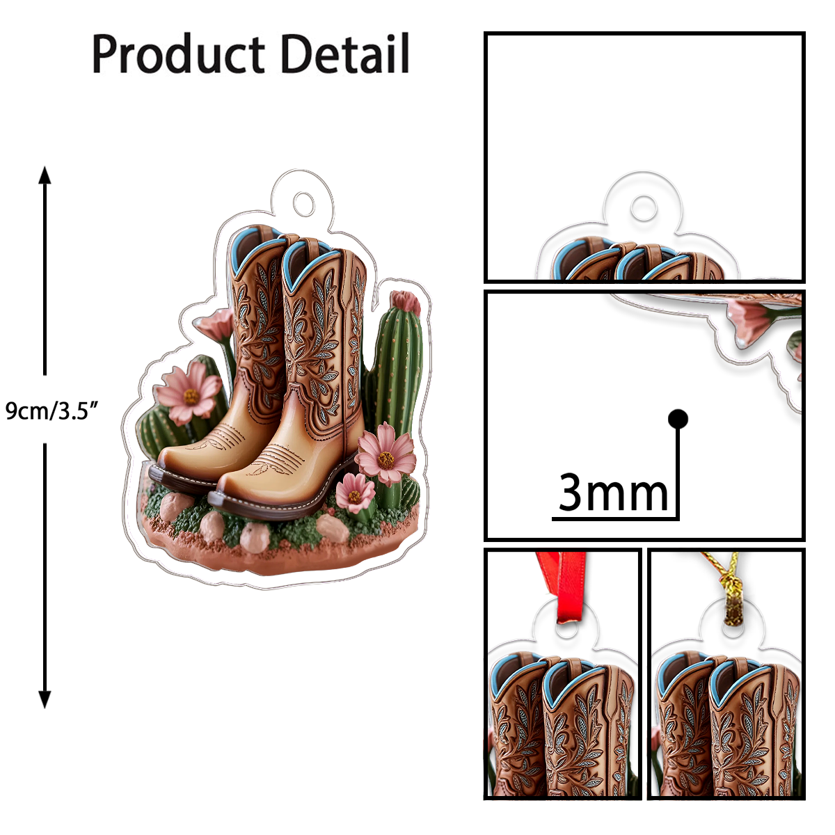Blooming Western Charm Cowboy Boot Acrylic Ornament Christmas Gift