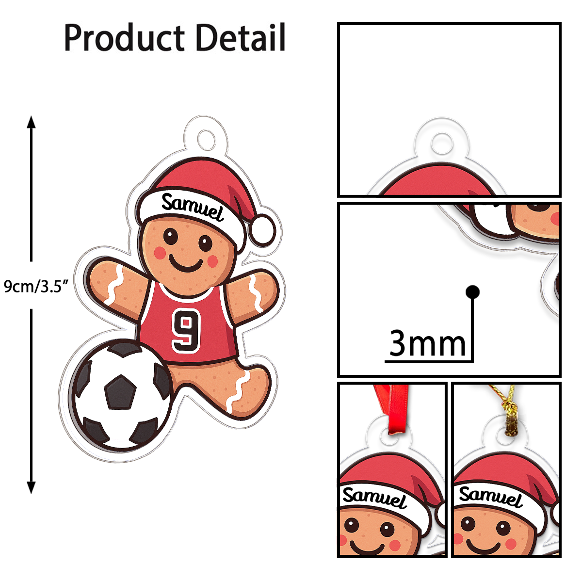 Custom Name Gingerbread Soccer Acrylic Ornament Christmas Gift
