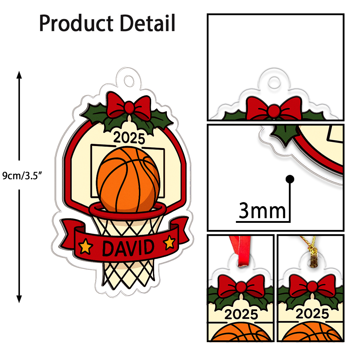 Custom Name Basketball Basket Christmas Acrylic Ornament Christmas Gift
